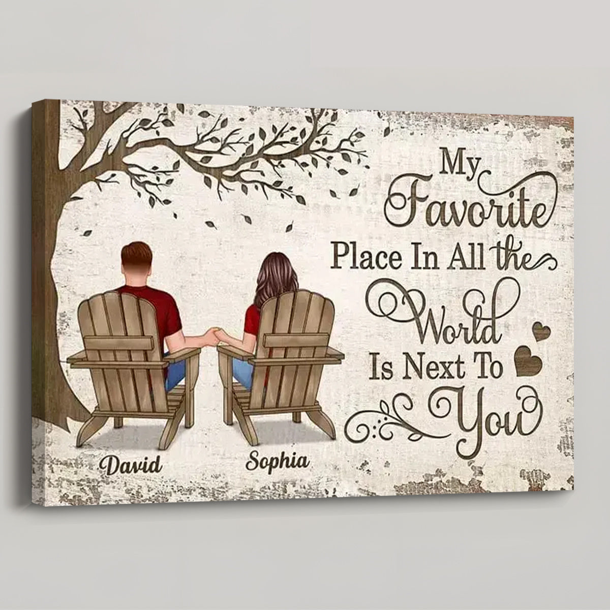 Personalized Back View Couple Sitting Under Tree Poster / Canvas - Custom Anniversary Gift For Your Loved Ones