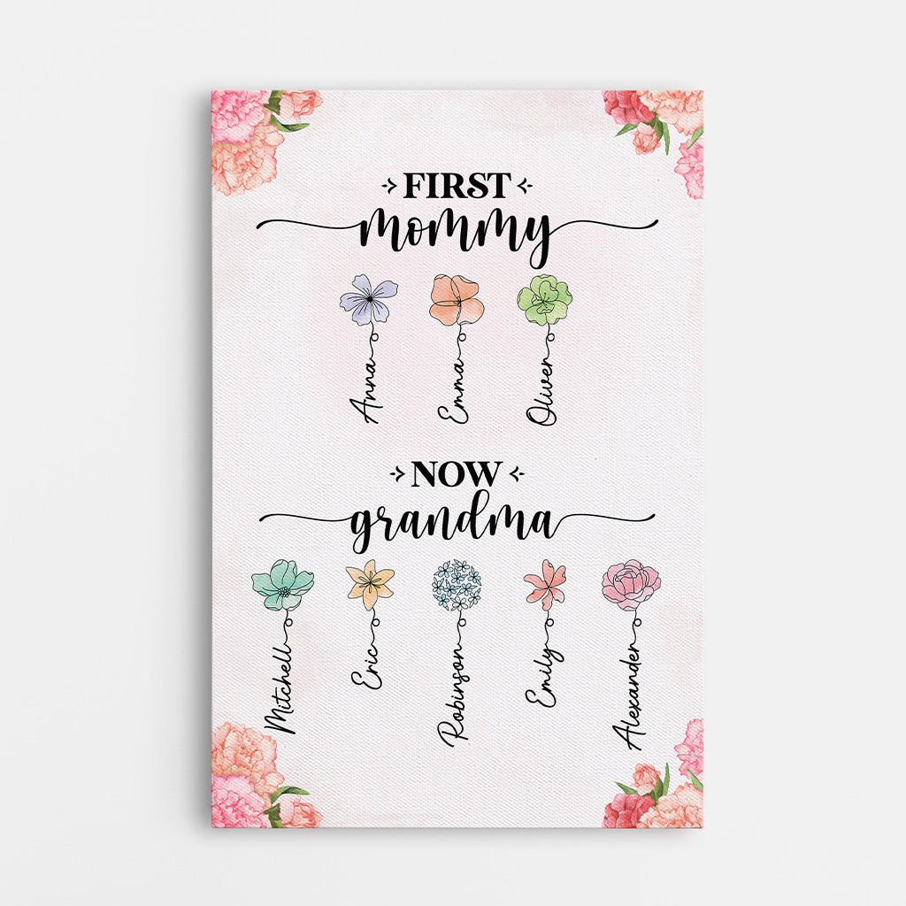 Personalized First Mommy Now Grandma Canvas / Poster - Custom Grandma Gifts
