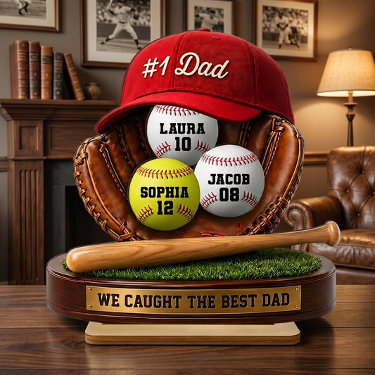 Custom Baseball Dad Wood Plaque for Dad with personalized design details for meaningful gifting