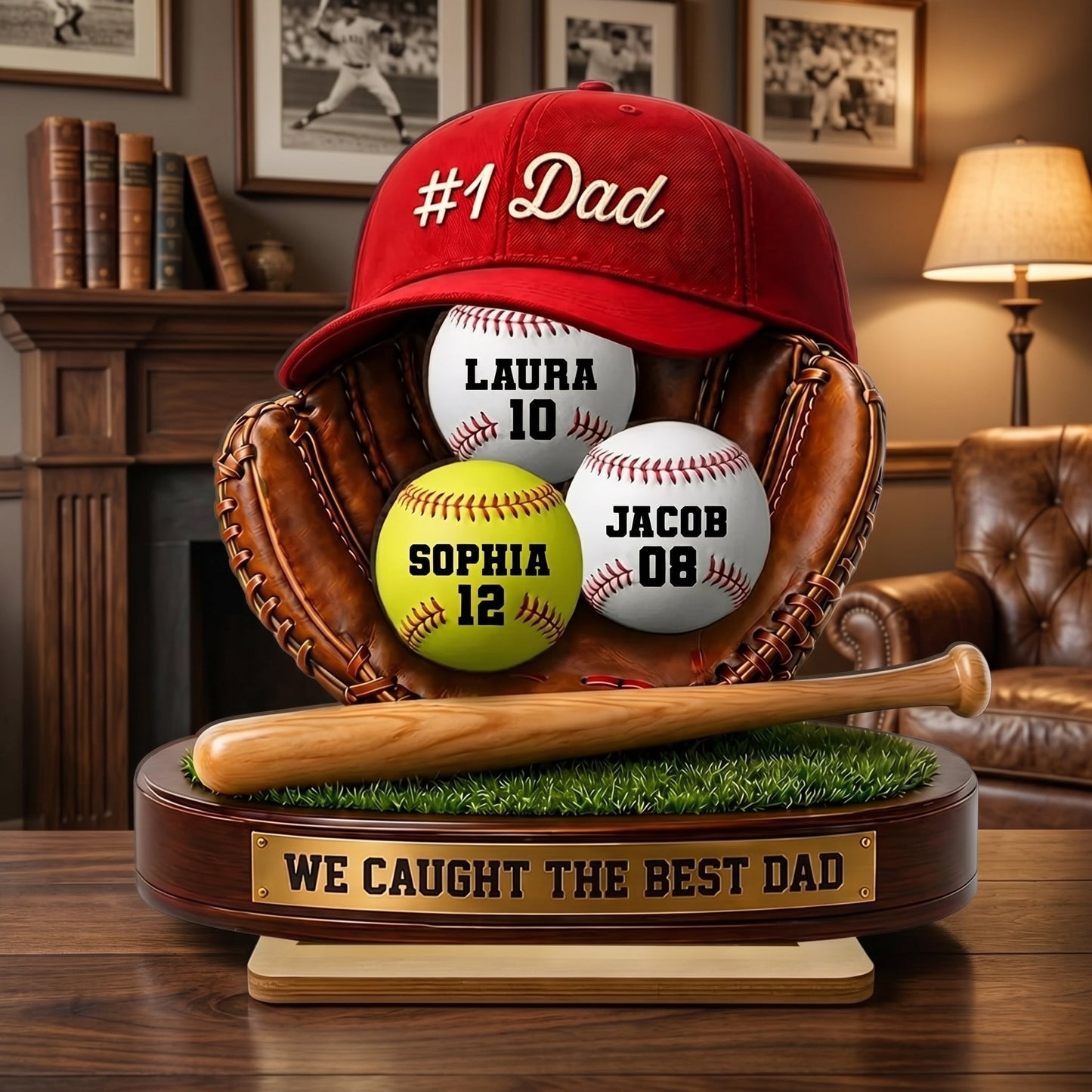 Custom Baseball Dad Wood Plaque for Dad with personalized design details for meaningful gifting