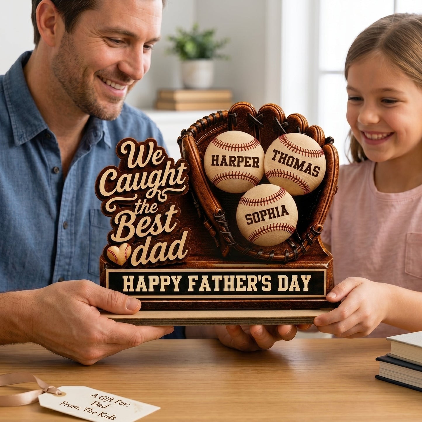 Wood Sign material and size view - Personalized Baseball Dad Plaque