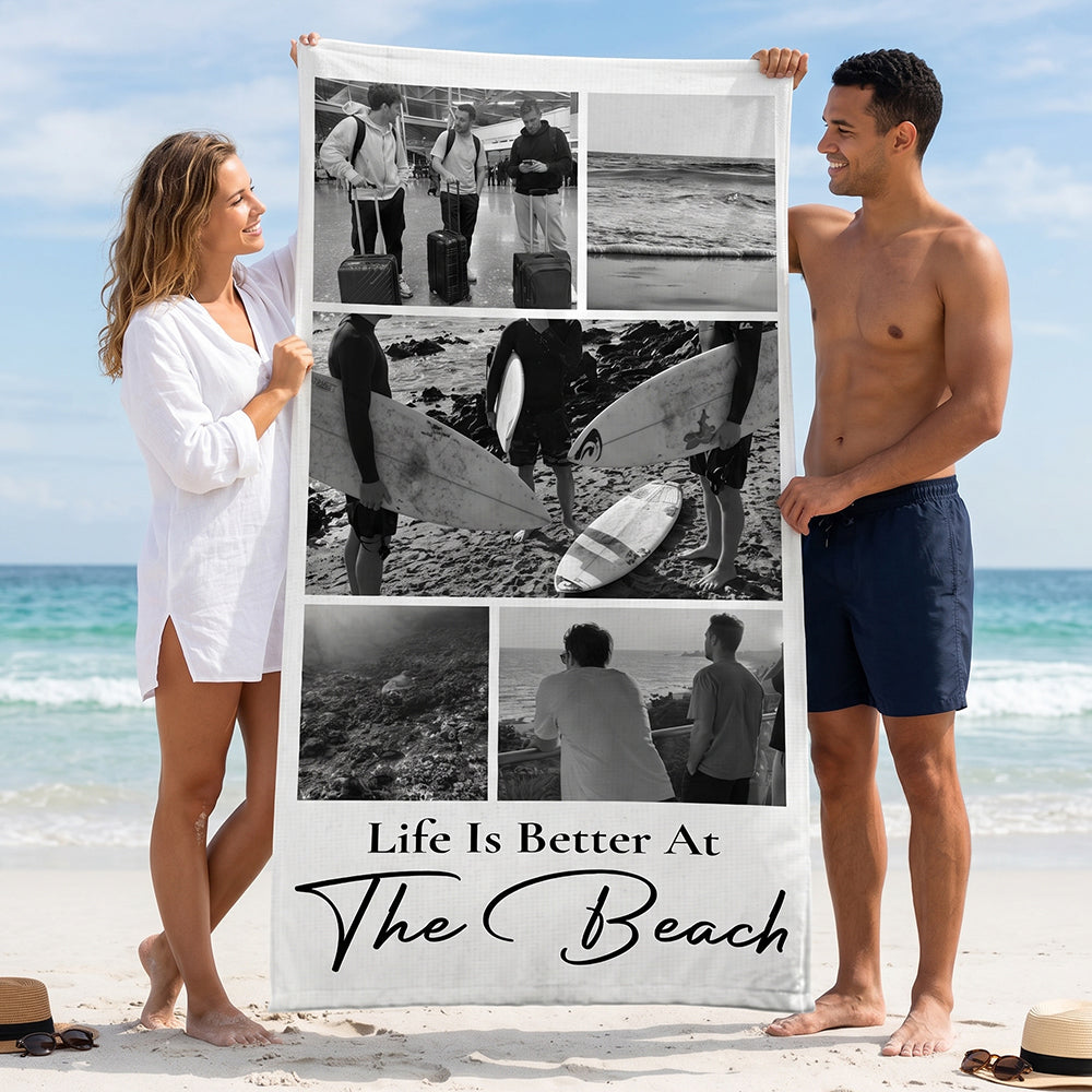 Custom Photo Collage Beach Towel personalization view for Best Friends