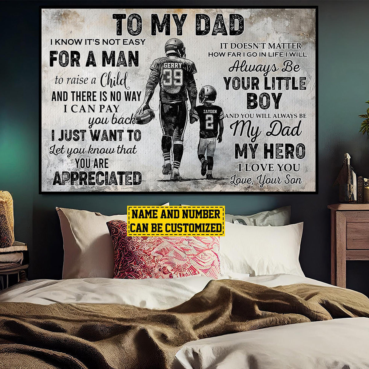 To My Dad Personalized Football Poster / Canvas - Gift For Football Lovers