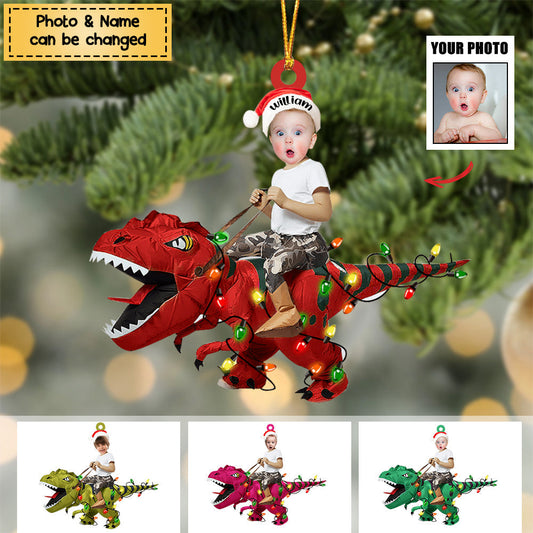 Personalized Dinosaur Christmas Ornament - Add Your Name & Photo for a Unique Holiday Keepsake