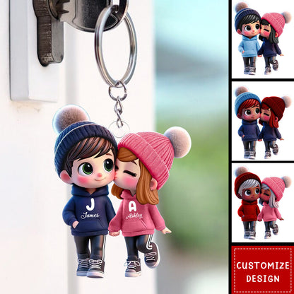 Personalized Kissing Couple Keychain - Custom Romantic Gift for Lovers