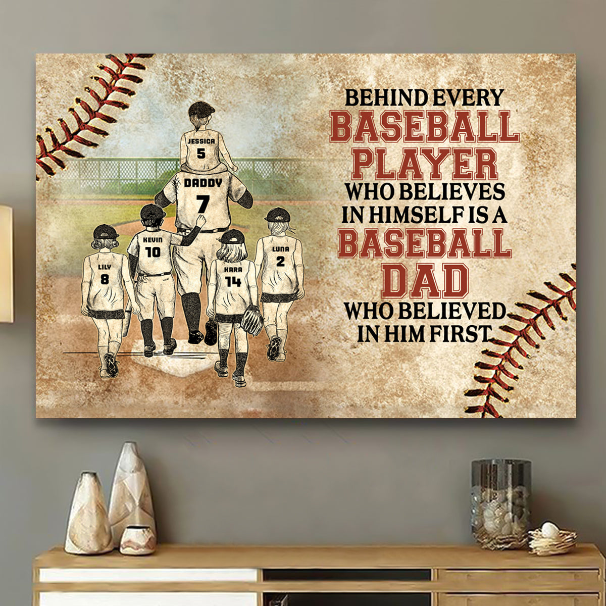 “Thank You Dad” Personalized Canvas / Poster - Baseball Theme Gift for Father