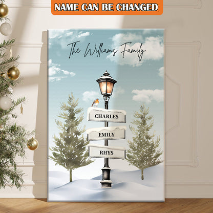 Personalized Family Christmas Tree Signpost Canvas - Custom Wall Art
