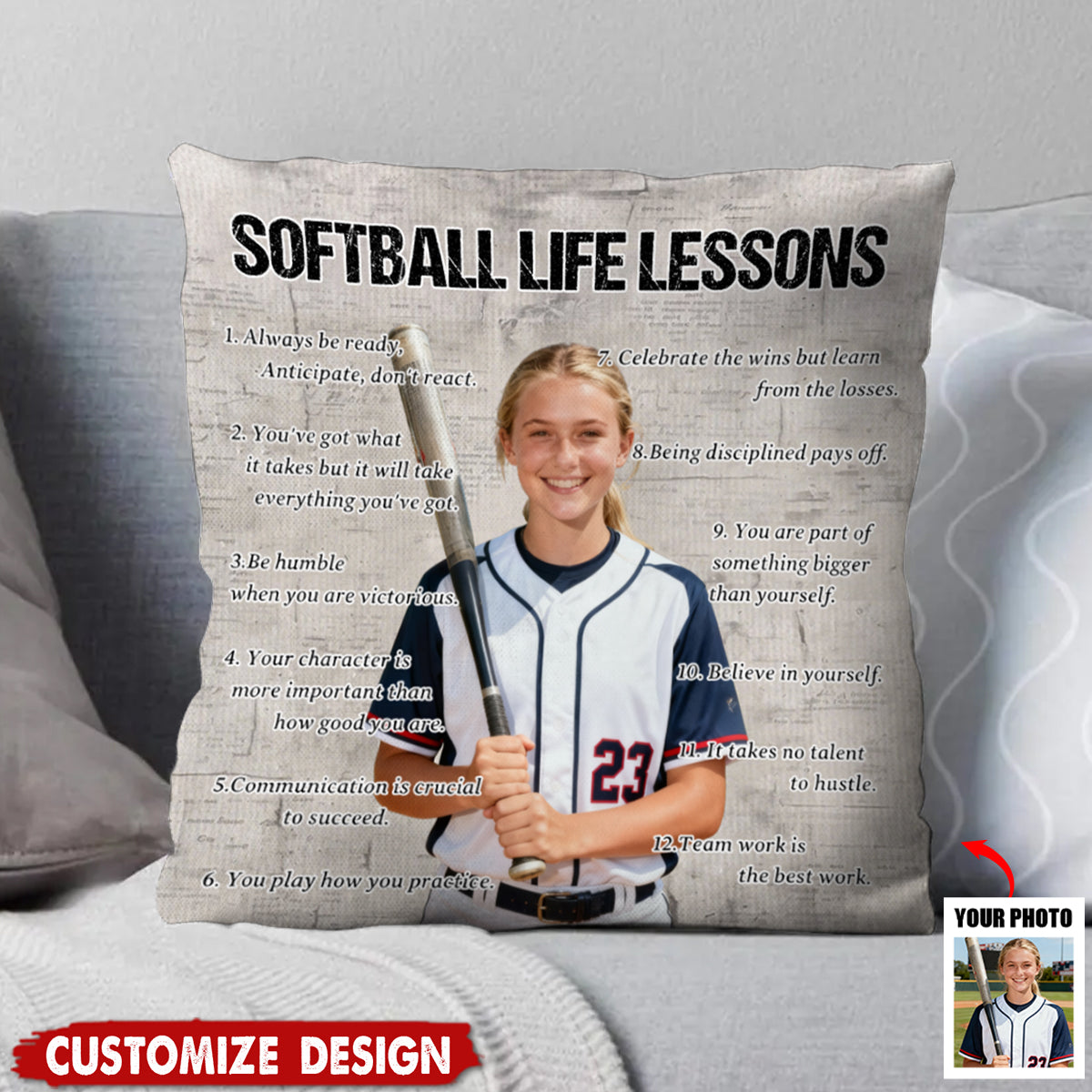 Personalized Custom Softball Life Lessons Photo Pillow - Gift For Softball Lovers