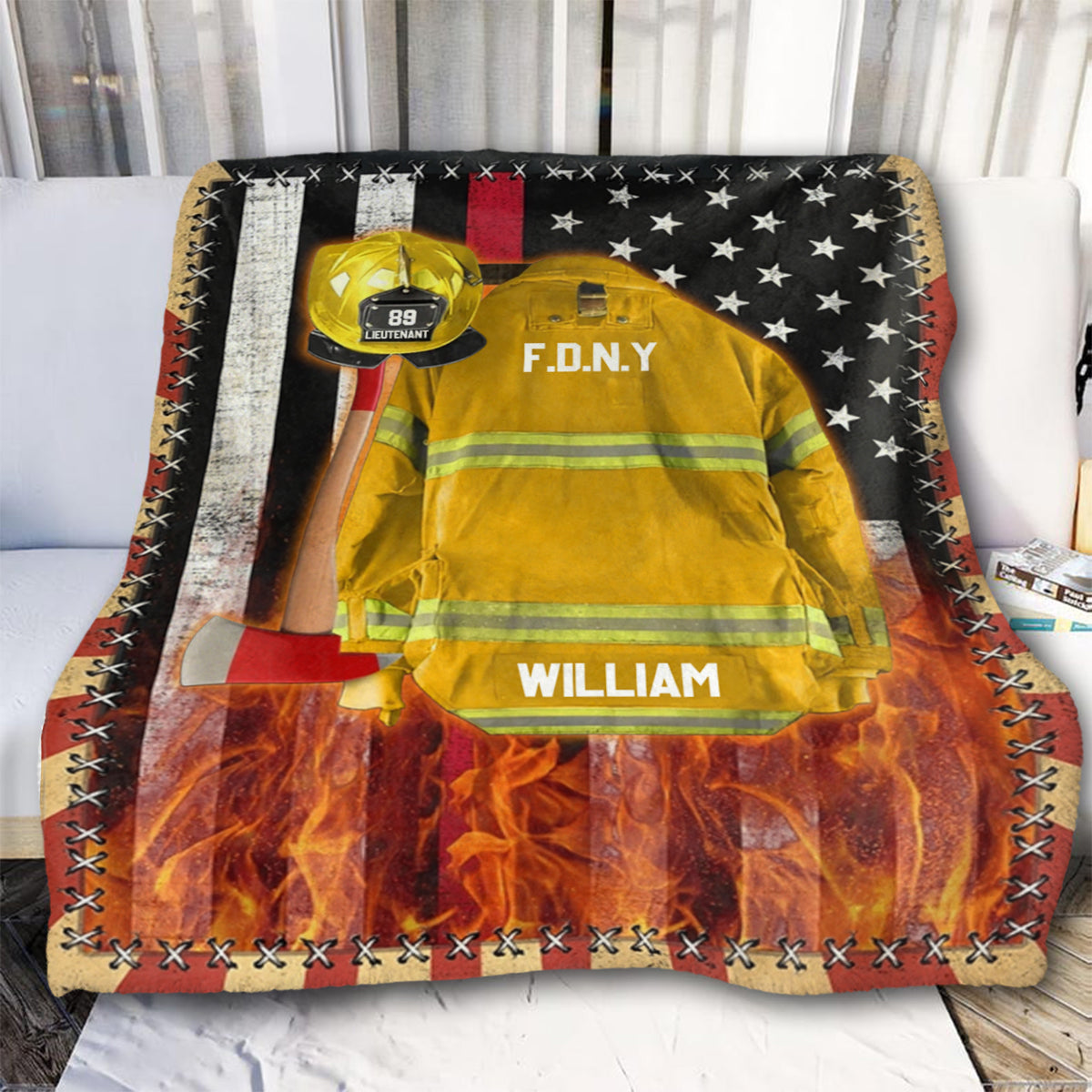 Personalized Custom Name Firefighter Us Flag Armor Blanket - Gifts for Firefighter Fireman