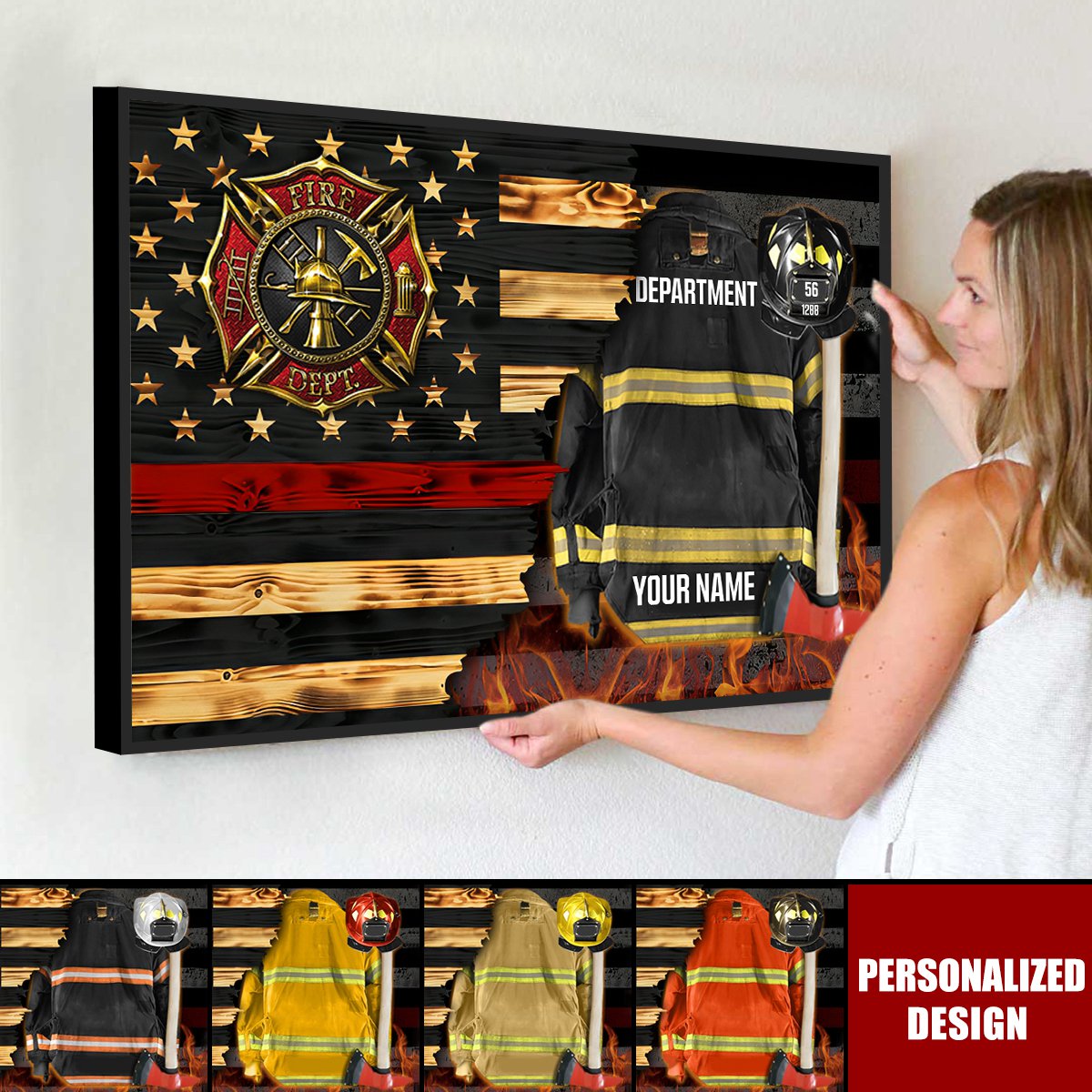 Personalized Firefighter Gear & Helmet Canvas / Poster