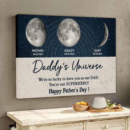 “Daddy’s Universe” Personalized Moon Phases Poster / Canvas - Custom Father’s Day Wall Art Gift