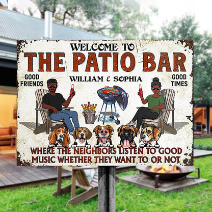 Patio Grilling Listen To The Good Music Couple Husband Wife Dog Lovers - Backyard Sign - Personalized Custom Classic Metal Signs