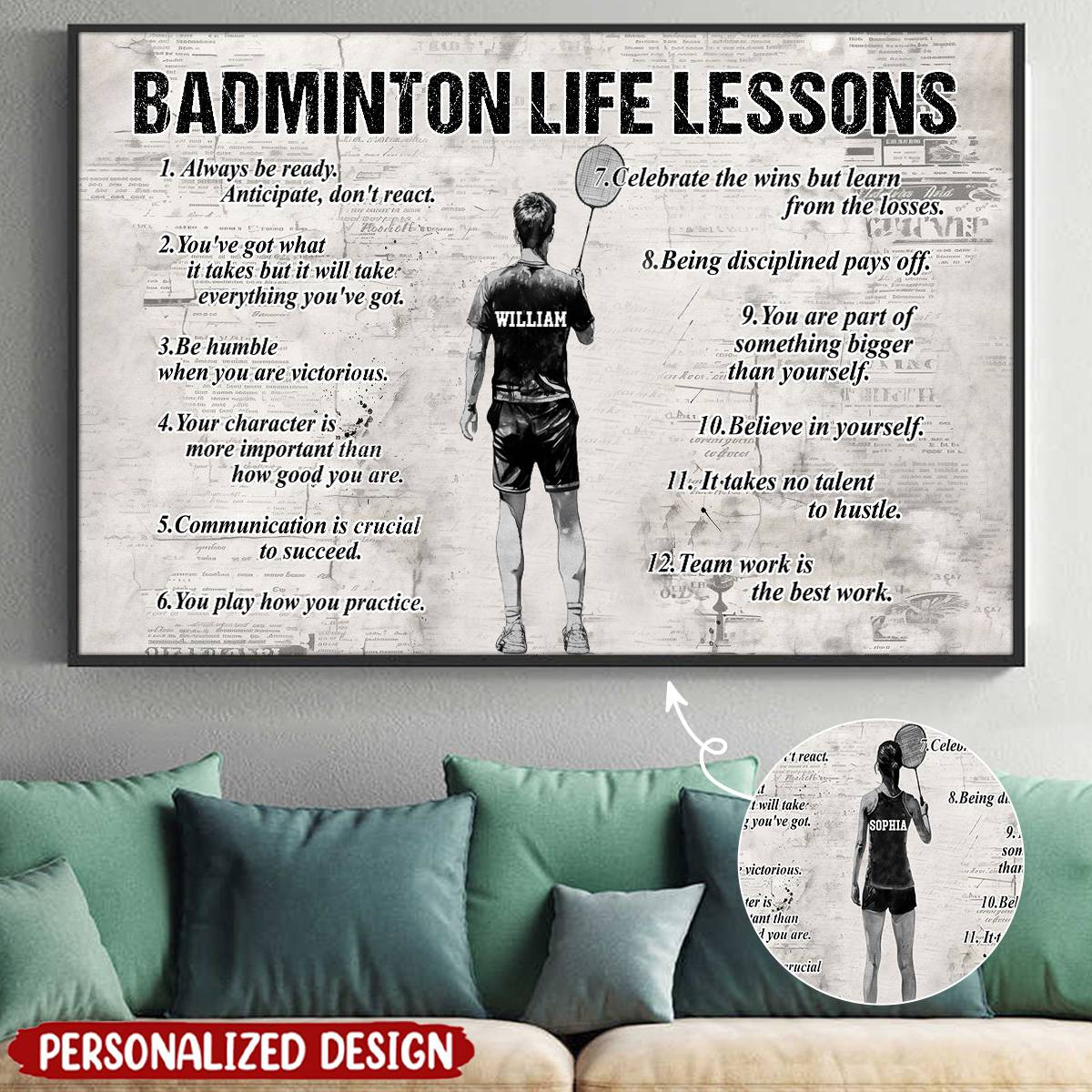 Personalized Badminton Life Lessons Poster / Canvas - Custom Gift For Badminton Lovers
