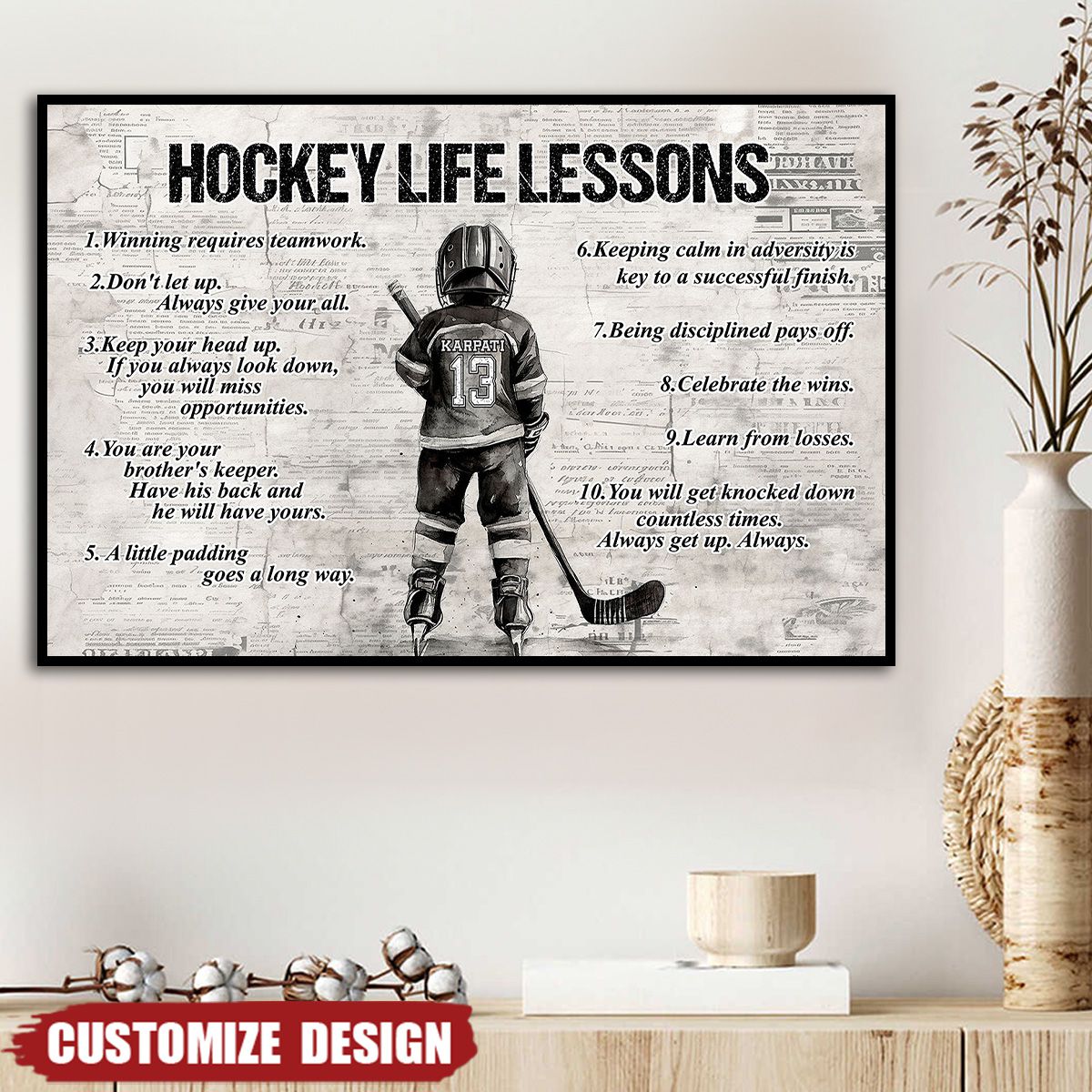 Personalized Hockey Boy Poster / Canvas - Custom Gift For Young Hockey Fans