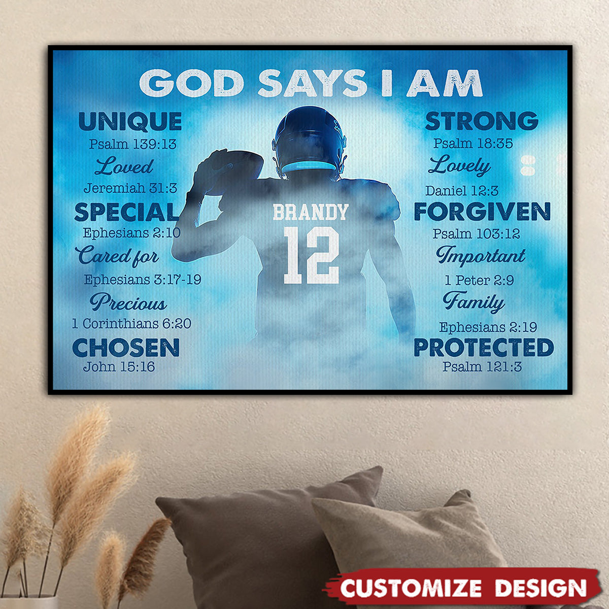 “God Says I Am” Personalized Football Poster / Canvas - Custom Gift for Boys & Football Lovers