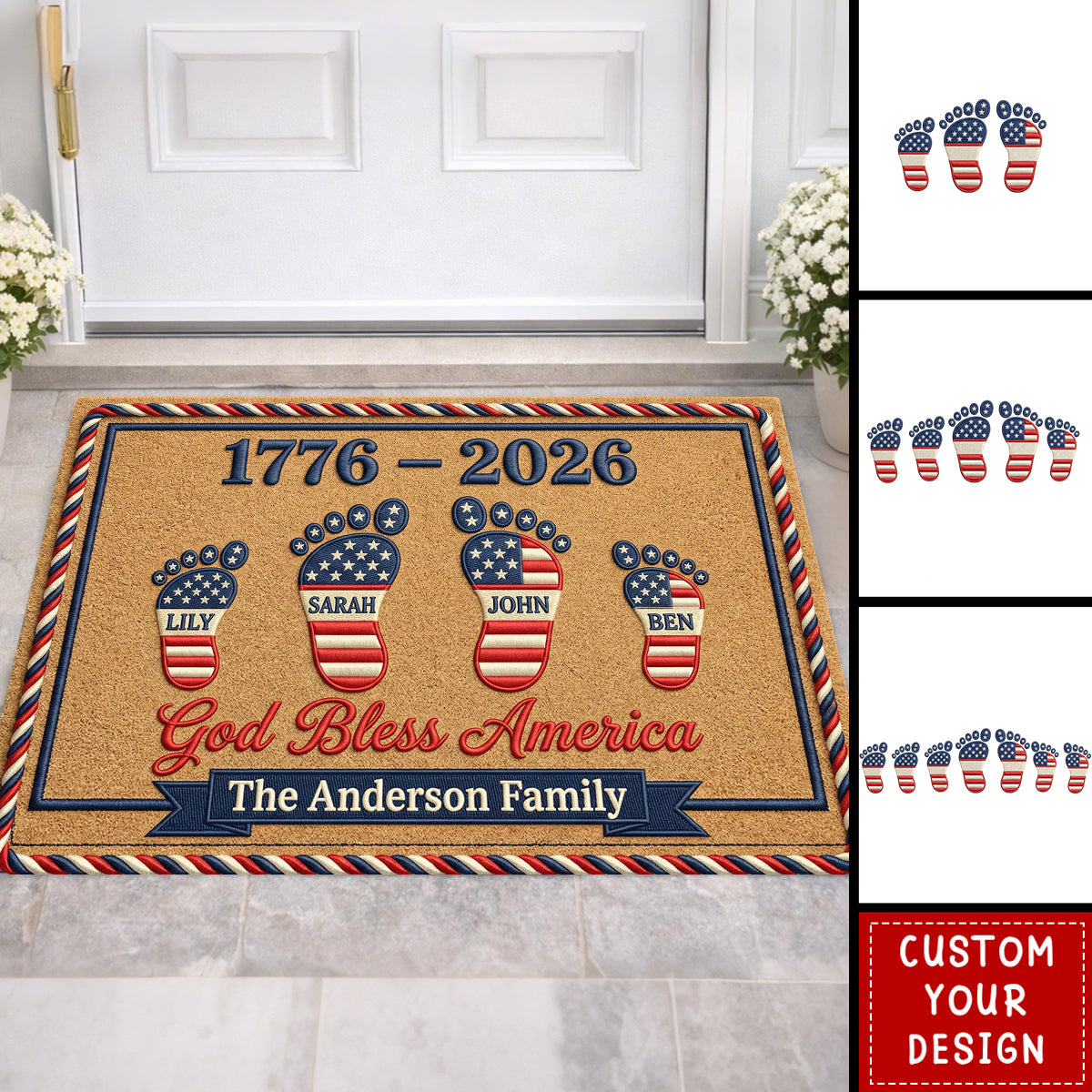 USA 250th Anniversary - Personalized Family Footsteps Doormat