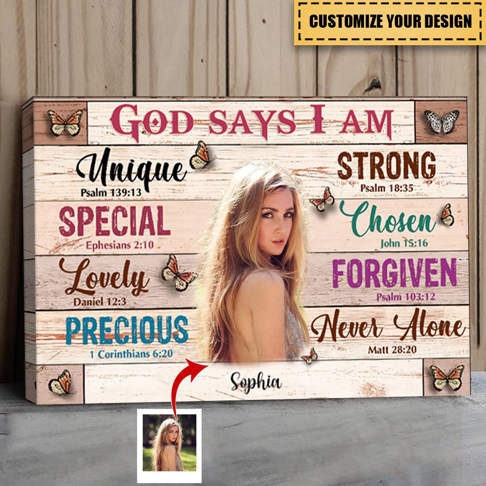 PRINTS10-Christian Woman God Says I Am Personalized Canvas