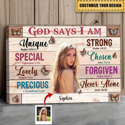 PRINTS10-Christian Woman God Says I Am Personalized Canvas