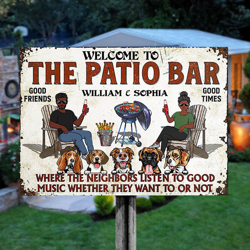 Patio Grilling Listen To The Good Music Couple Husband Wife Dog Lovers - Backyard Sign - Personalized Custom Classic Metal Signs