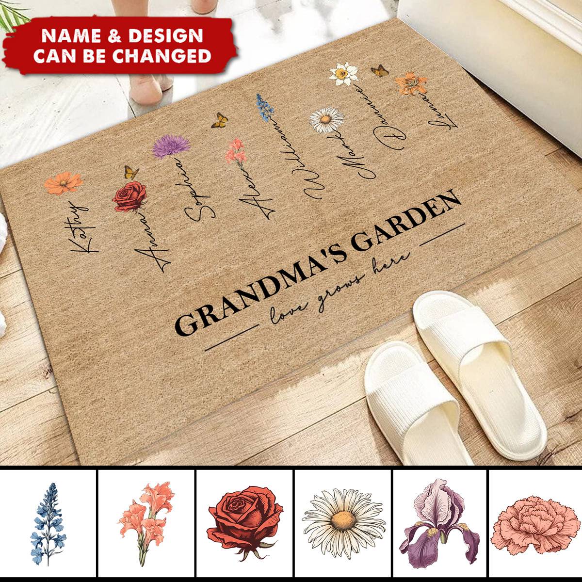 Grandma‘s Garden Love Grows Here - Personalized Vintage Birth Flowers Doormat