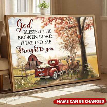 Heartfelt Personalized 'God Blessed The Broken Road' Couples Canvas Gift