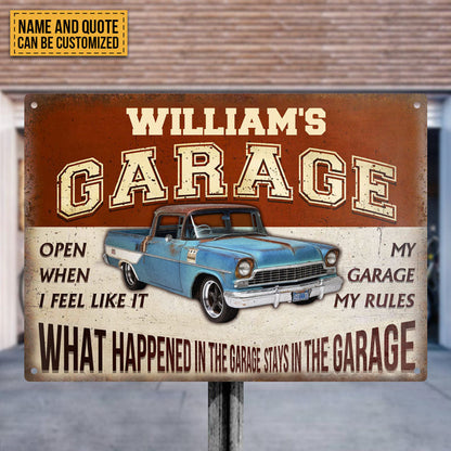 What Happened In The Garage Stays In The Garage - Personalized Custom Classic Metal Signs