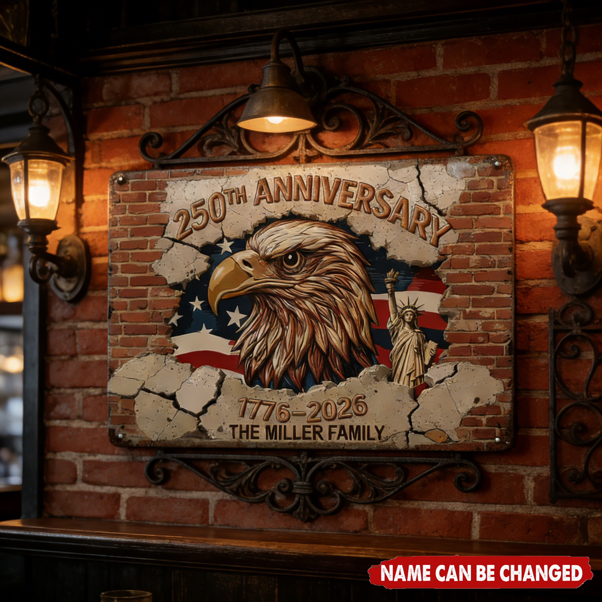 250th Anniversary - Personalized Eagle & Family Name Metal Sign