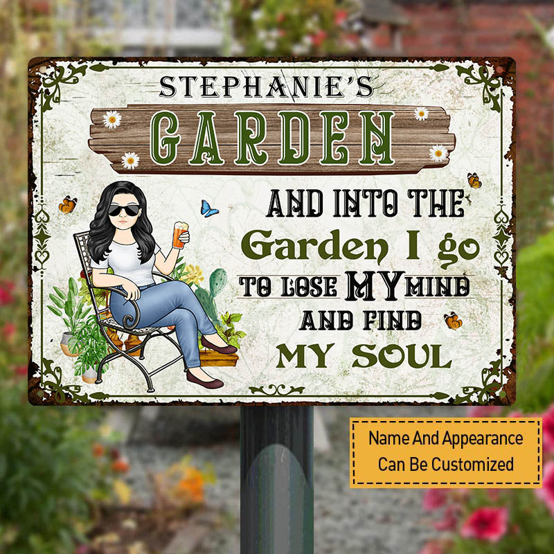 And Into The Garden I Go Gardening Girl - Garden Sign - Personalized Custom Classic Metal Signs - Gift For Gardeners