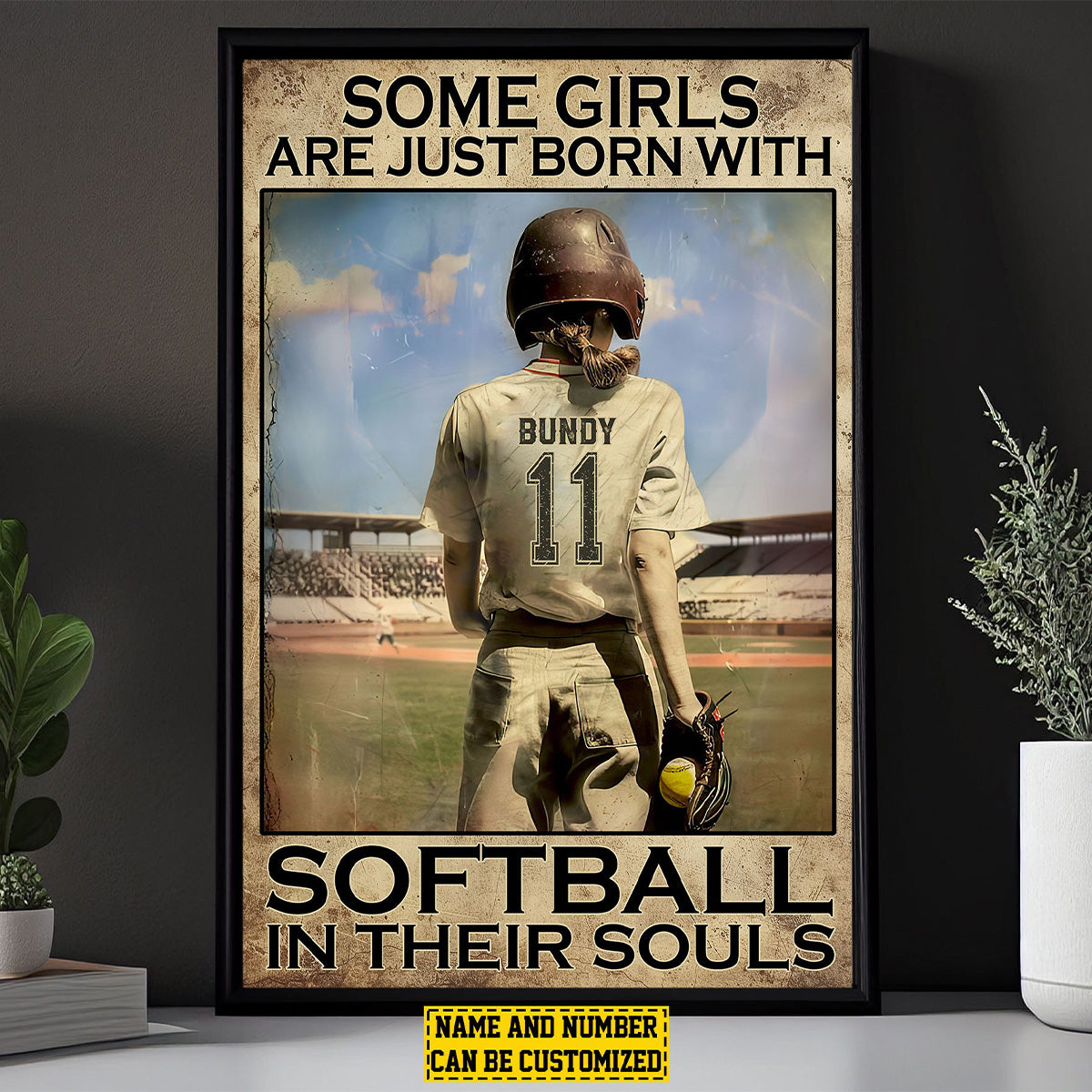 “Some Girls Are Just Born With Softball” Poster / Canvas - Personalized Gift for Softball Girls