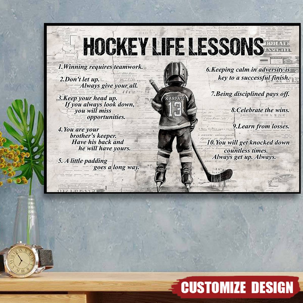 Personalized Hockey Boy Poster / Canvas - Custom Gift For Young Hockey Fans