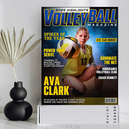 Personalized Volleyball Magazine Cover Poster / Canvas - Custom Gift for Players