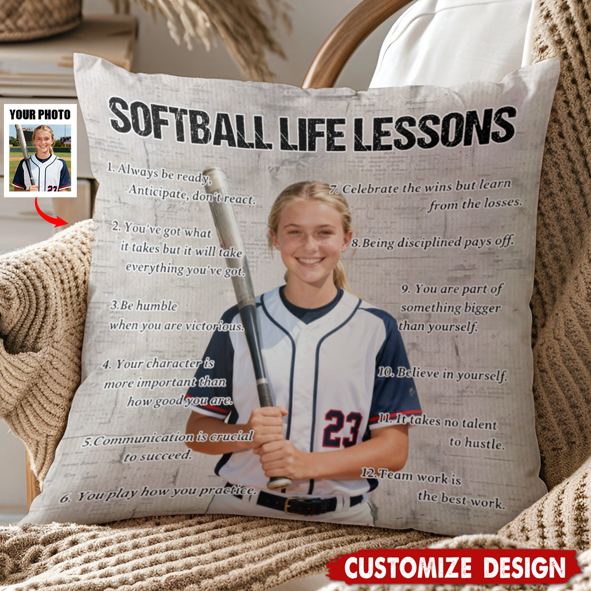 Personalized Custom Softball Life Lessons Photo Pillow - Gift For Softball Lovers