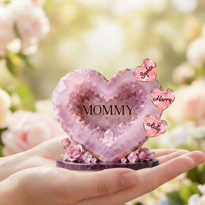 Personalized Mommy Heart Acrylic Plaque - Custom Gifts For Mom