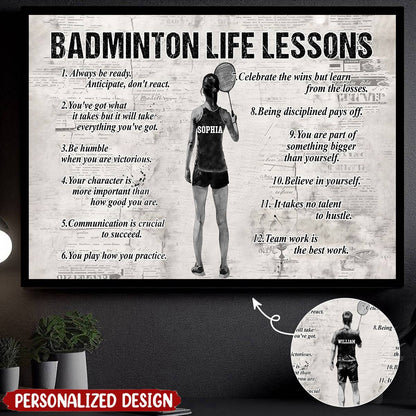 Personalized Badminton Life Lessons Poster / Canvas - Custom Gift For Badminton Lovers