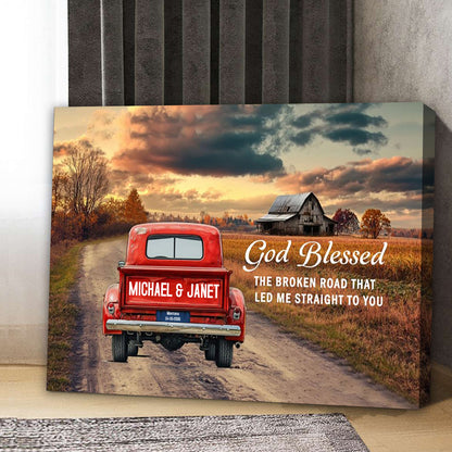 “God Blessed The Broken Road” - Personalized Rustic Couple Canvas / Poster