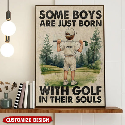 Personalized Golf Boy Poster / Canvas - Custom Gift for Kid & Golf Lover