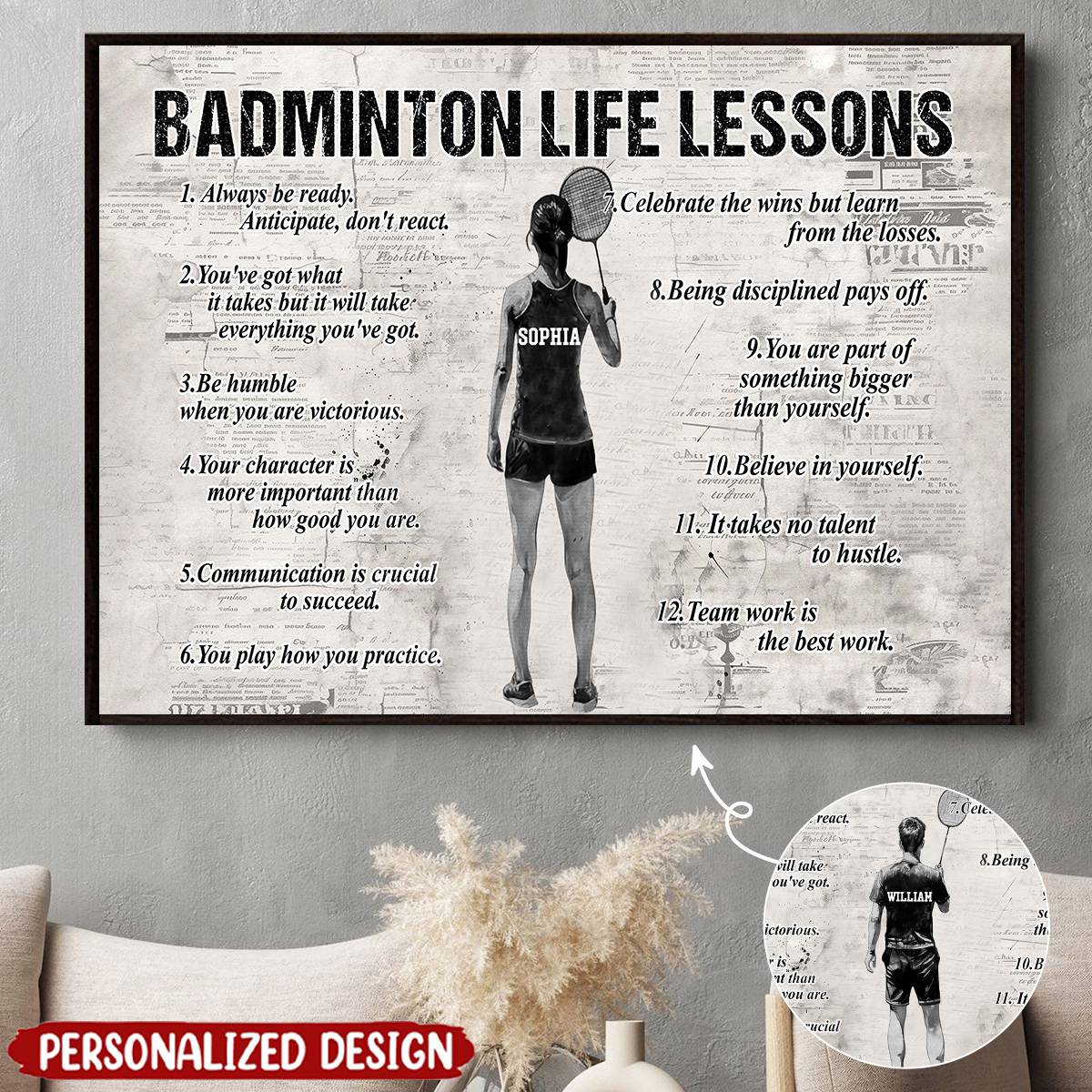 Personalized Badminton Life Lessons Poster / Canvas - Custom Gift For Badminton Lovers