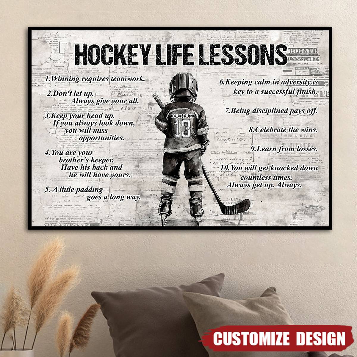 Personalized Hockey Boy Poster / Canvas - Custom Gift For Young Hockey Fans