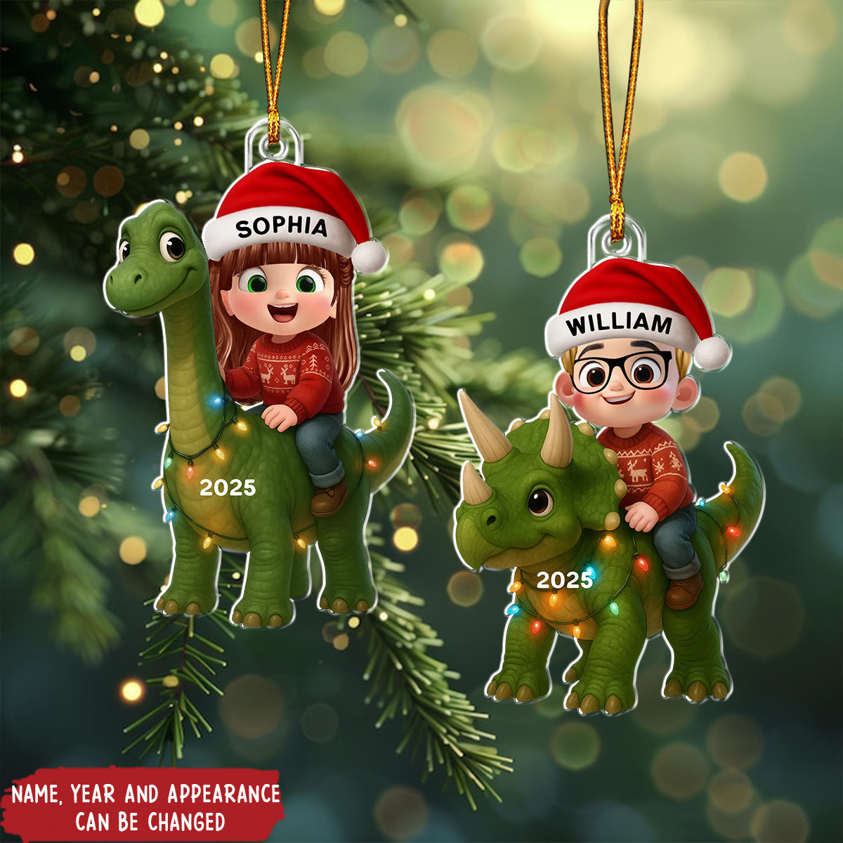 Personalized Dinosaur Kids Christmas Ornament - Adorable Cartoon Boy Girl Gift