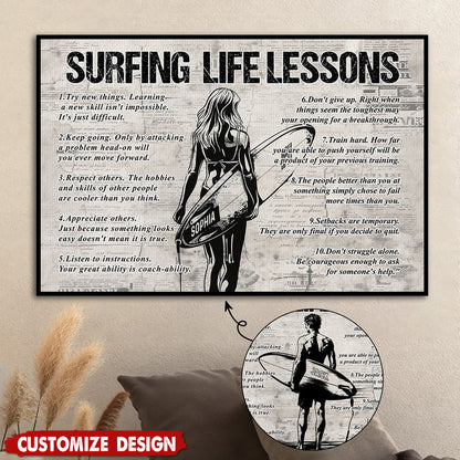 Personalized Surfing Life Lessons Poster / Canvas - Gift For Surfing Lovers