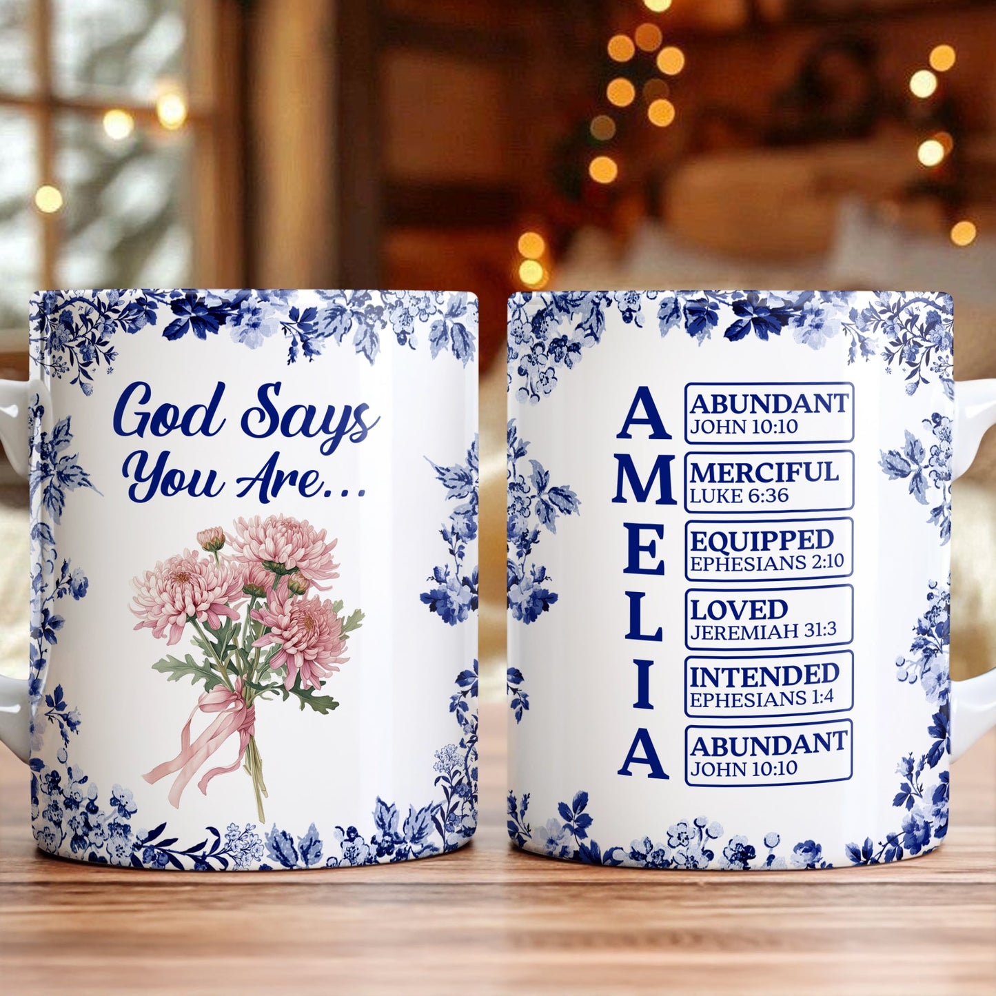 Personalized “God Says I Am” Mug - Custom Name Toile De Jouy Style