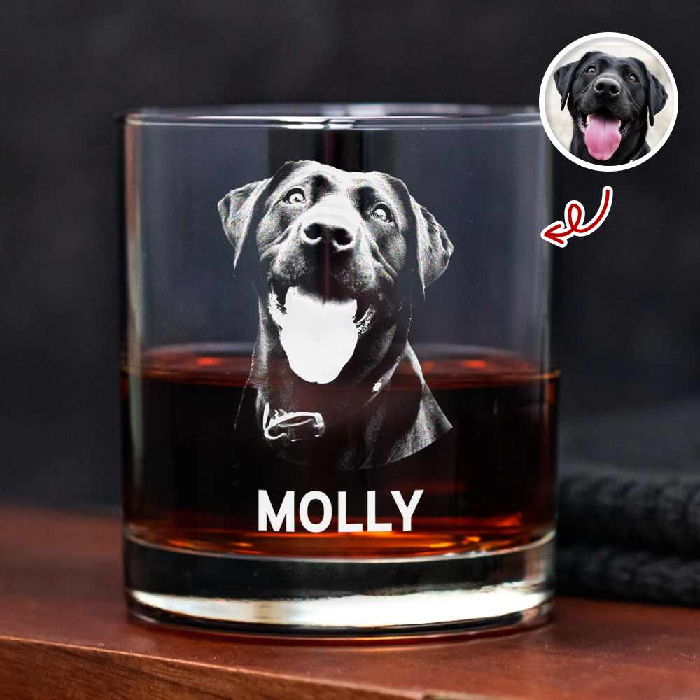Personalized Custom Dog Photo Engraved Whiskey Glass - Gift For Dog Lovers