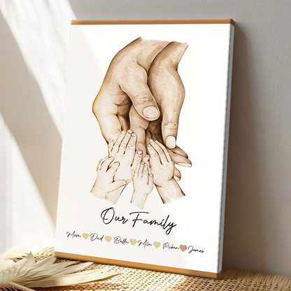 Parents Hands With Kids - Personalized Custom Family Canvas / Poster