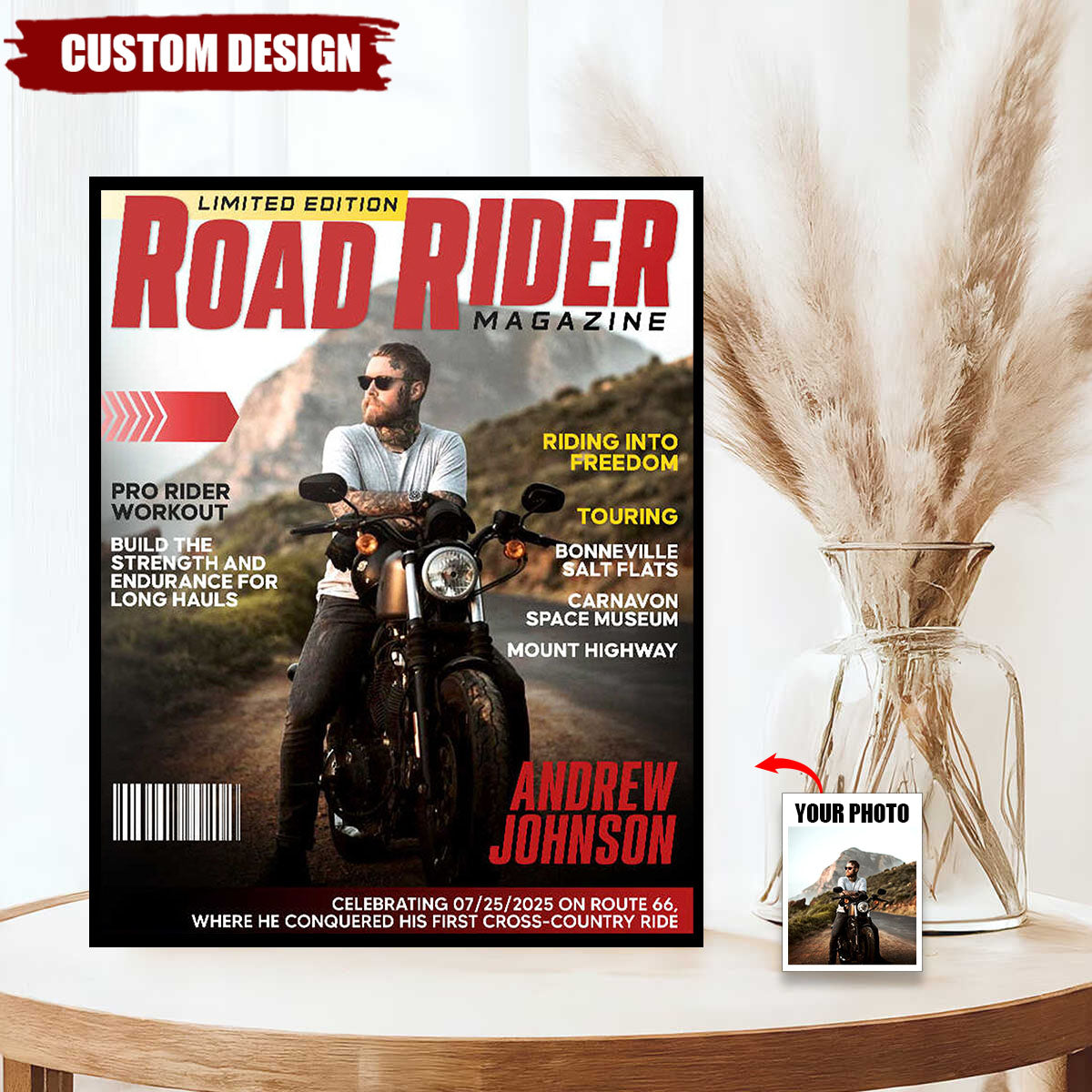 Personalized Road Rider Magazine Cover Poster / Canvas - Motorcycle Gift for Riders