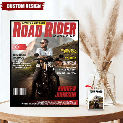 Personalized Road Rider Magazine Cover Poster / Canvas - Motorcycle Gift for Riders