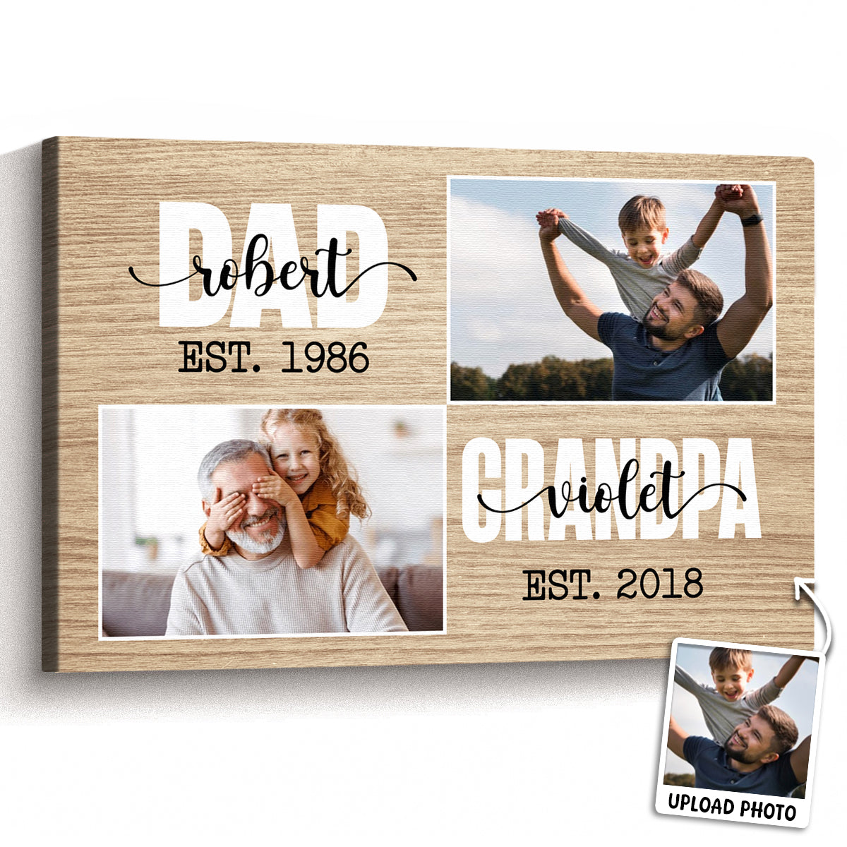 First Dad Now Grandpa - Personalized Custom Photo Canvas / Poster