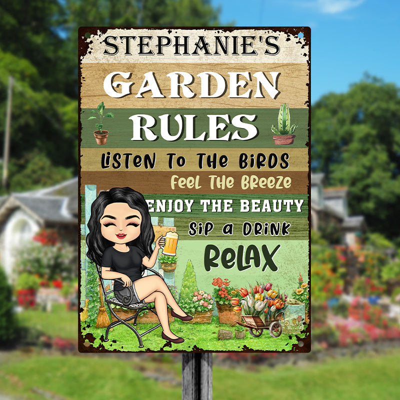 Personalized Custom Garden Metal Sign Garden Rules Feel The Breeze Enjoy The Beauty Gardening Classic Metal Sign