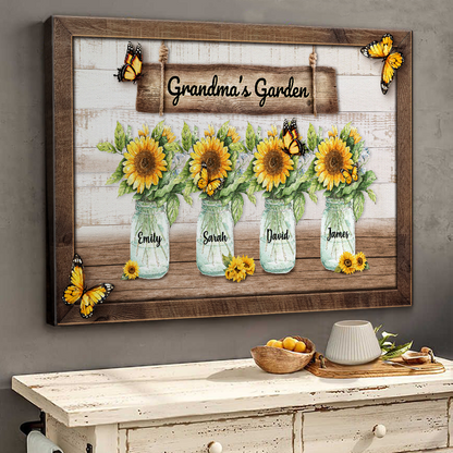 Personalized Customized Grandma's Sunflowers Garden Canvas / Poster - Custom Gift For Family Members
