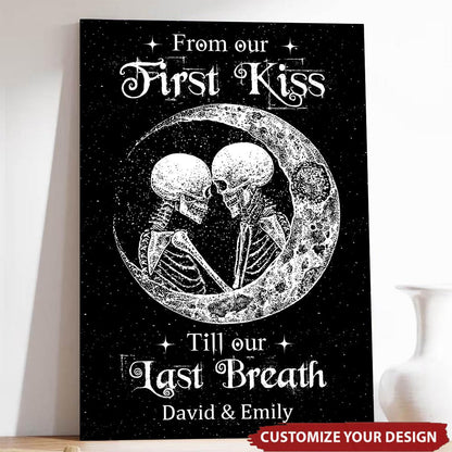 I Love You To The Moon And Back - Personalized Custom Skeleton Skull Couple Poster / Canvas