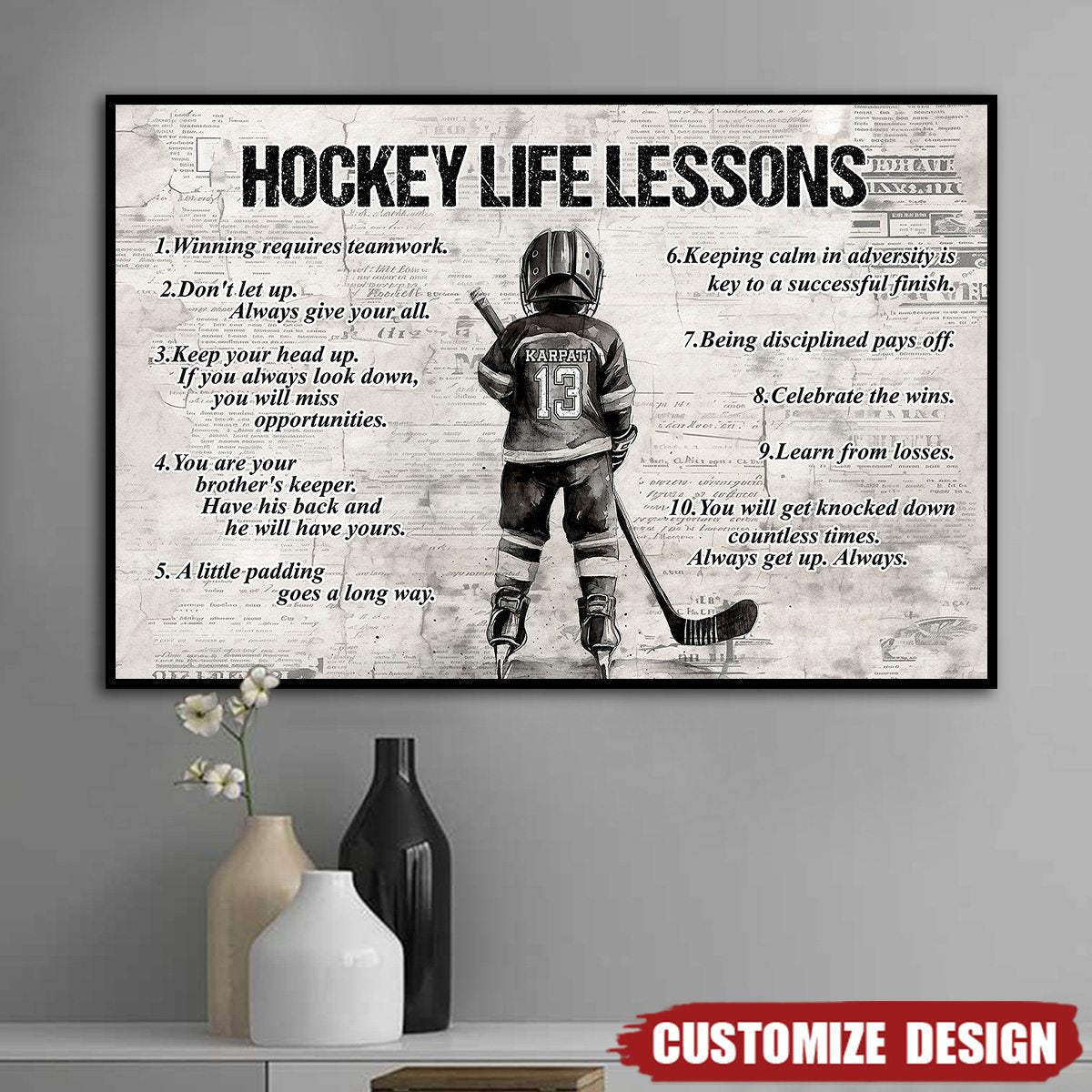 Personalized Hockey Boy Poster / Canvas - Custom Gift For Young Hockey Fans